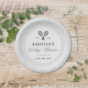 Assiettes En Carton Preppy Grey Tennis Thème Baby shower chic