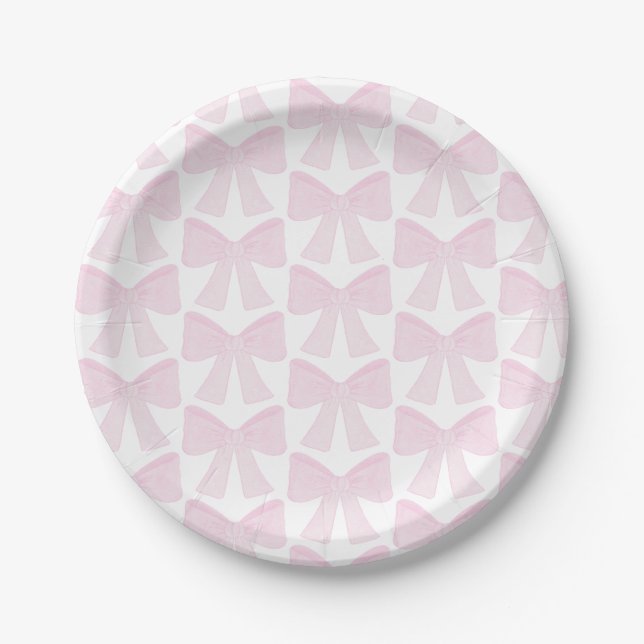 Assiettes En Carton Preppy Pink Bow Grandmillennial Premier anniversai (Devant)