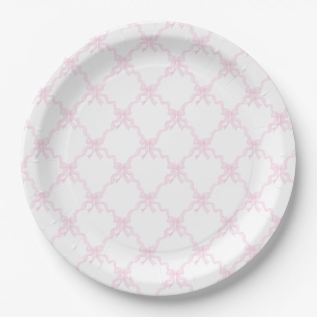 Assiettes En Carton Preppy Pink Bows Trellis Premier anniversaire Ribb (Devant)