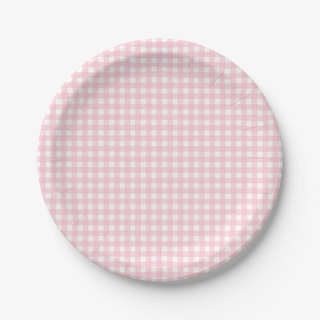 Assiettes En Carton Preppy Pink Plaid En vichy Party (Devant)