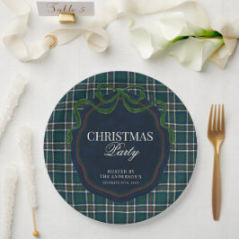 Assiettes En Carton Preppy Plaid Christmas Party Green Navy Tartan  