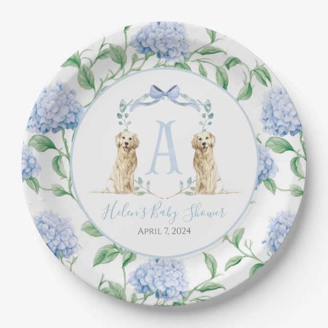Assiettes En Carton Preppy Southern Blue Boy Baby shower Chien (Devant)