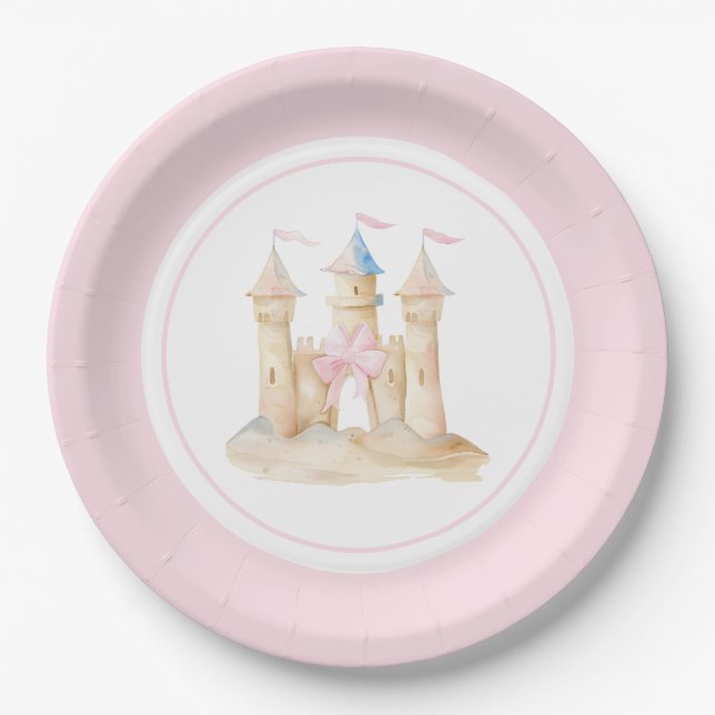 Assiettes En Carton Preppy Watercolor Beach Sand Castle Party (Devant)