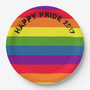 Assiettes En Carton Pride Celebration LGBTQ Rainbow Flag Texte personn