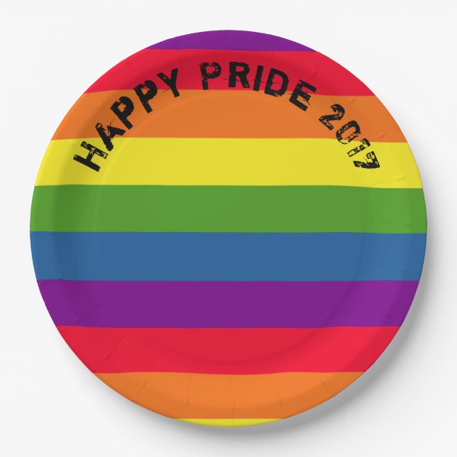 Assiettes En Carton Pride Celebration LGBTQ Rainbow Flag Texte personn (Devant)