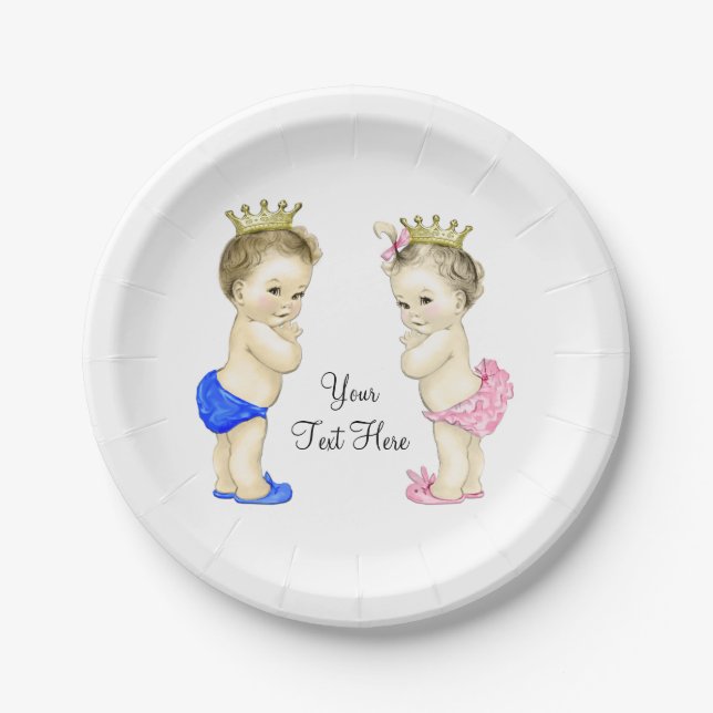 Assiettes En Carton Prince et Princesse Garçon et fille Twin Baby (Devant)