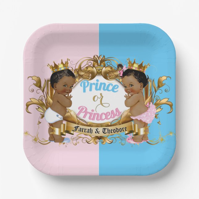 Assiettes En Carton Prince Ou Princesse Rose & Bleu Révélation Royale  (Recto)
