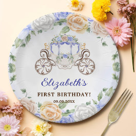 Assiettes En Carton Princess Anniversaire Carriage Blue Floral