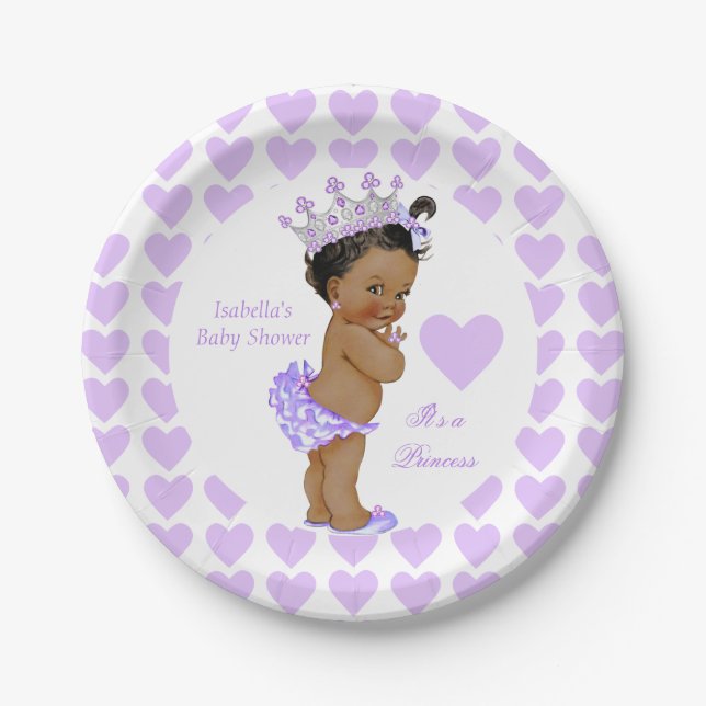 Assiettes En Carton Princess Baby shower Party Purple Heart Ethnic (Devant)