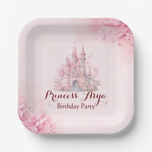 Assiettes En Carton Princess Castle Plaque de papier d'anniversaire (Recto)