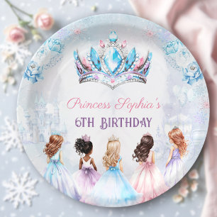 Assiettes En Carton Princess Crown Rose Blue Winter Girl Anniversaire