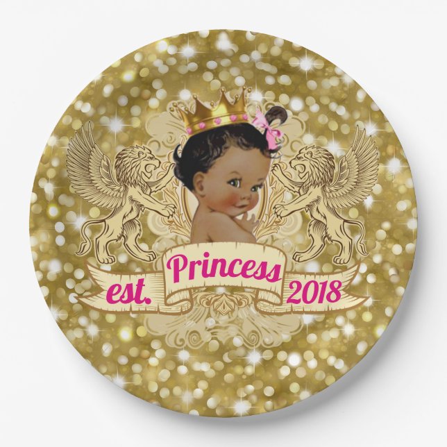Assiettes En Carton Princesse africaine Pink et plats de parties (Devant)