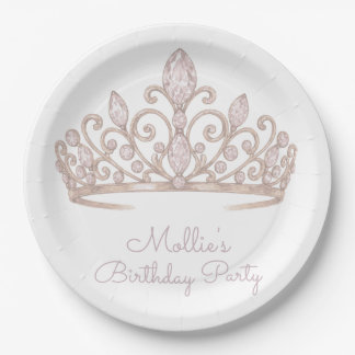 Assiettes En Carton Princesse Anniversaire Personnalisé Rose Pâle 