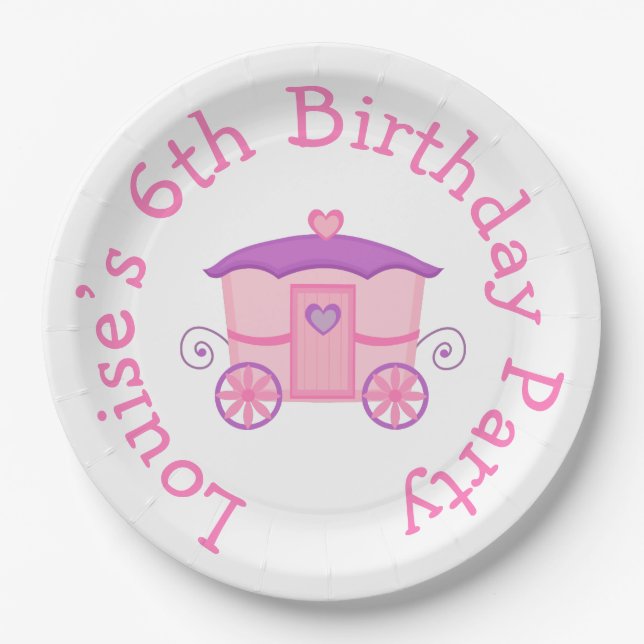 Assiettes En Carton Princesse Anniversaire rose et violet (Devant)
