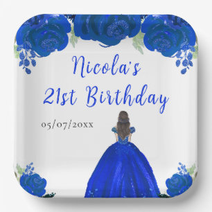 Assiettes En Carton Princesse aux Cheveux Bruns Fête d'Anniversaire Fl