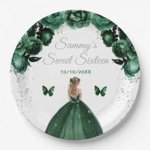 Assiettes En Carton Princesse Blonde aux Cheveux Vert foncé Sweet Seiz