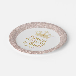 Assiettes En Carton Princesse Blush Parties scintillant rose Couronne
