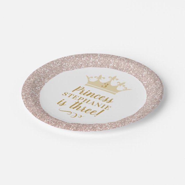 Assiettes En Carton Princesse Blush Parties scintillant rose Couronne  (Angle)