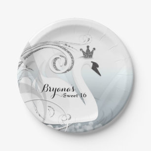 Assiettes En Carton Princesse Cygne Argent & Blanc Élégant sur mesure