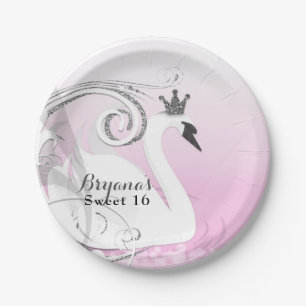 Assiettes En Carton Princesse Cygne Baby Shower Argent Blanc Rose