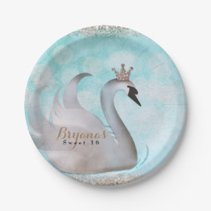Assiettes En Carton Princesse Cygne Pailletée Fée Conte Anniversaire F