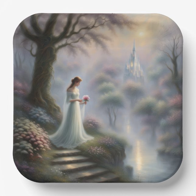Assiettes En Carton Princesse Dans Le Jardin Du Château (Recto)