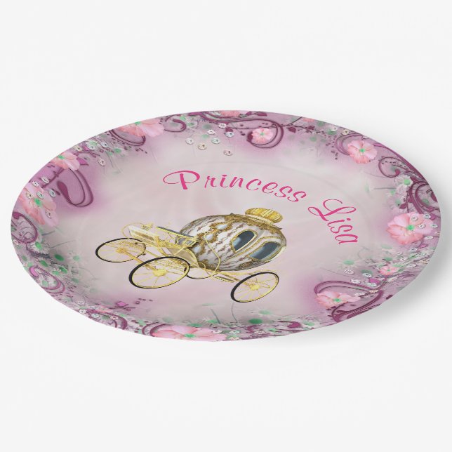 Assiettes En Carton Princesse florale rose personnalisée enchantée (Angle)