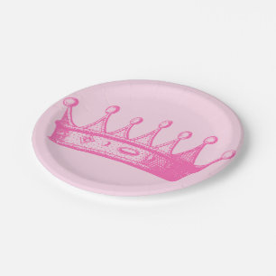 Assiettes En Carton Princesse magenta Crown sur l'arrière - plan rose