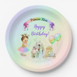 Assiettes En Carton Princesse Magique Château Carrosse Arc-en-Ciel