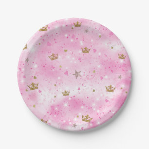 Assiettes En Carton Princesse rose Hearts Stars et fête d'anniversaire