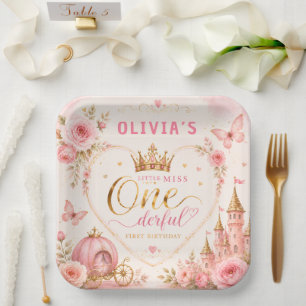 Assiettes En Carton Princesse Rose Incroyable Premier Anniversaire