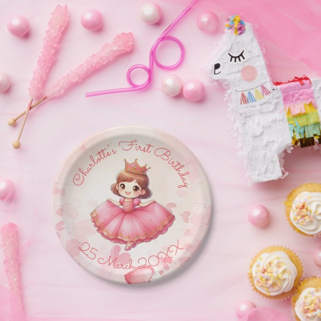 Assiettes En Carton Princesse rose personnalisable (Fête)