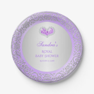 Assiettes En Carton Princesse Royale Lavande Argent Diamant Cœur Gemme