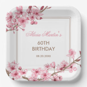 Assiettes En Carton Printemps rose cerisier fleurs florales Anniversai