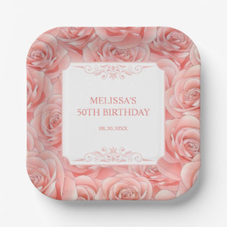 Assiettes En Carton Printemps rose Roses Blossom Floral Anniversaire