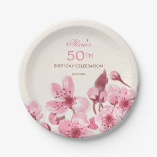 Assiettes En Carton Printemps Sakura Cherry Blossom Crème rose Anniver