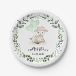 Assiettes En Carton Printemps vert agneau bébé 1er anniversaire fêt