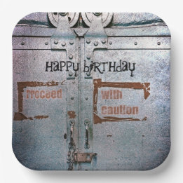 Assiettes En Carton Procéder avec prudence bleu gris industriel