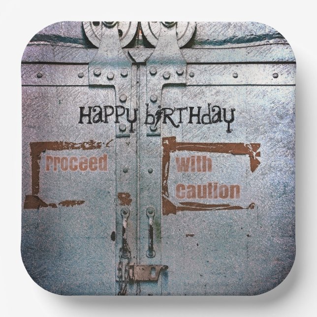 Assiettes En Carton Procéder avec prudence bleu gris industriel (Recto)