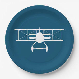 Assiettes En Carton Profil Biplane blanc sur Arrière - plan bleu