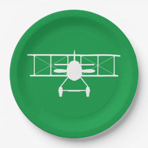 Assiettes En Carton Profil Biplane blanc sur Arrière - plan vert