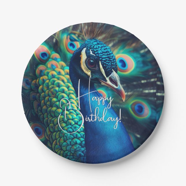 Assiettes En Carton Profil Peacock Joyeux anniversaire (Devant)