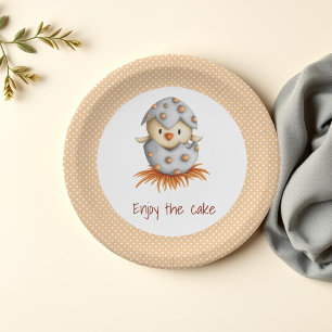 Assiettes En Carton Profitez du gâteau blanc Polka Dot Baby Bird Hatch