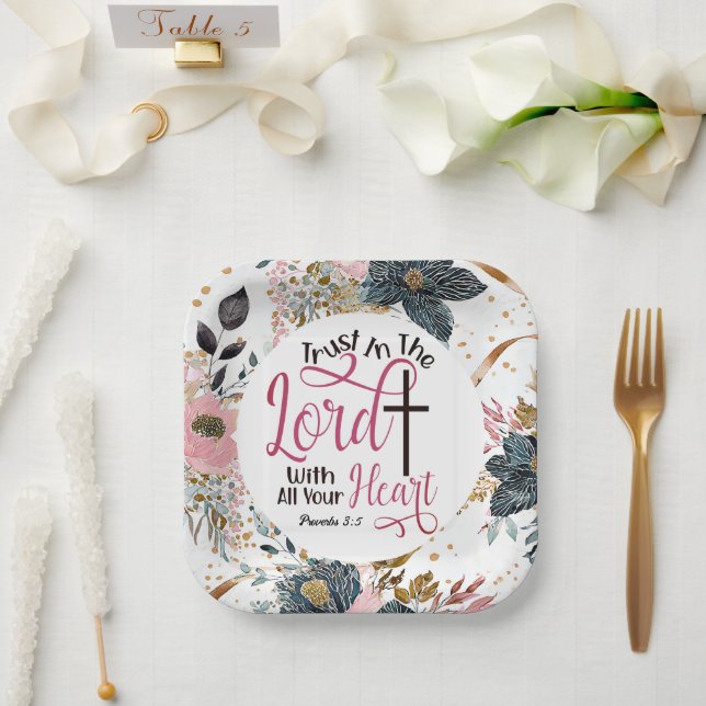 Assiettes En Carton Proverbes 3:5 Confiance dans le Seigneur Bible Ver (Mariage)