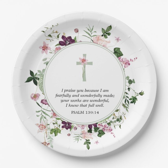 Assiettes En Carton Psaume floral rose 139:14 (Devant)