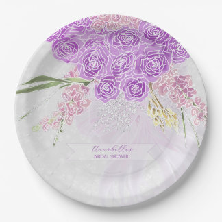 Assiettes En Carton Puerto Madero Ruban lilas transparent et bouquet