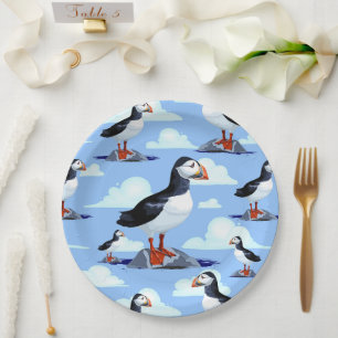 Assiettes En Carton Puffin Cute Oiseau de mer Atlantique