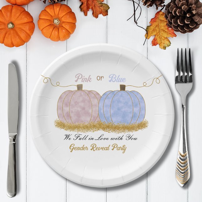 Assiettes En Carton Pumpki rose ou bleu Genre Revela Party Invitation (Créateur téléchargé)