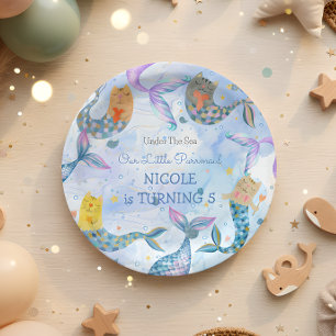 Assiettes En Carton Purmaid chat sirène aquarelle fille anniversaire