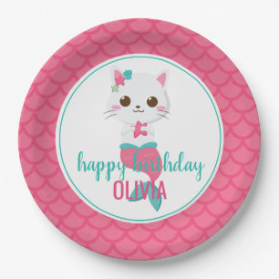 Assiettes En Carton Purmaid Mermaid Kitty Rose anniversaire